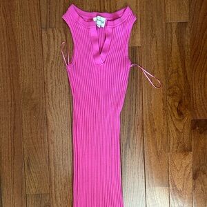 Pink Ribbed Midi Sleeveless Dress